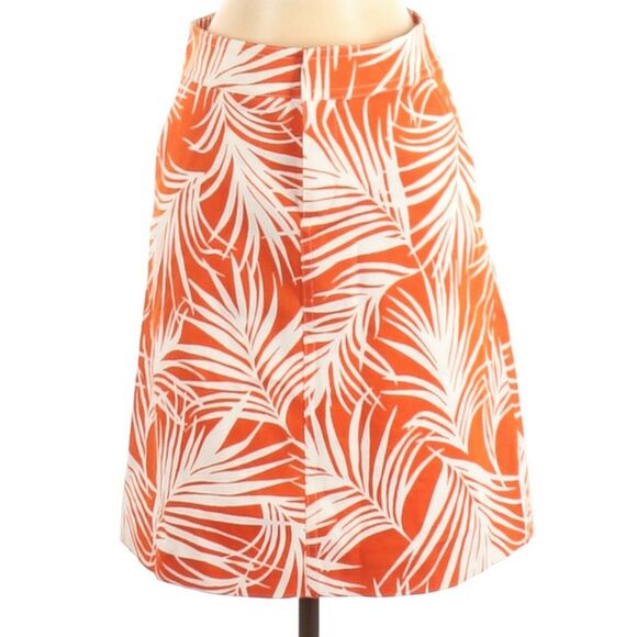 HUGO BOSS Vasara tropical palm leaf print a-line skirt orange white Size 2 NEW - Picture 1 of 8